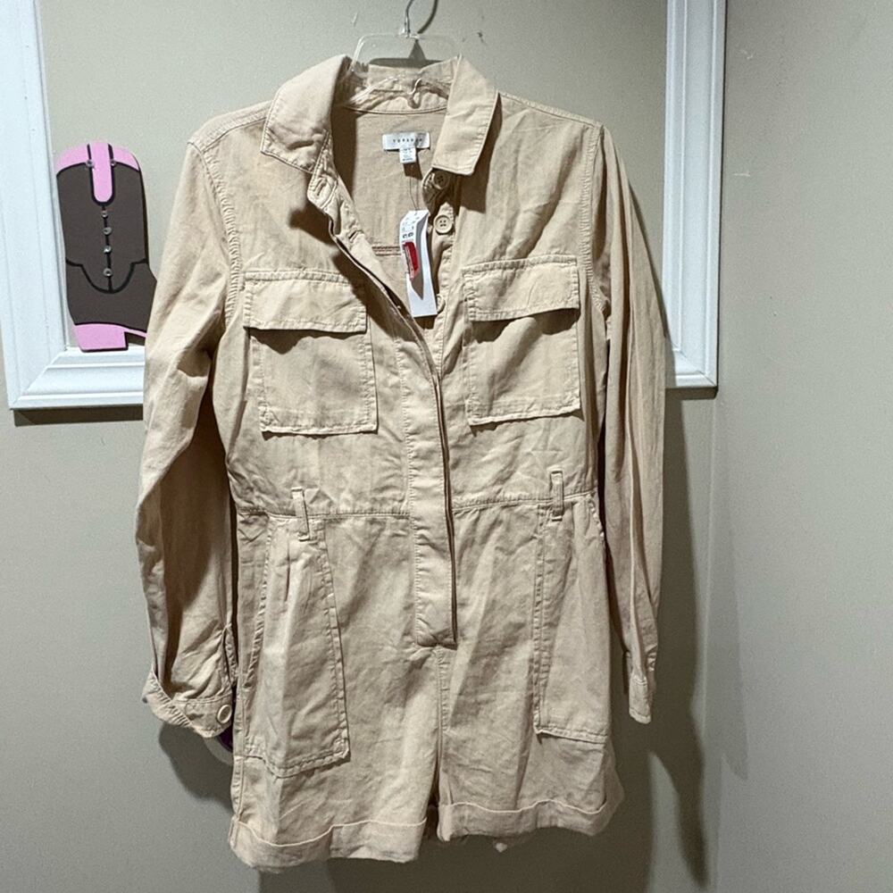 Topshop Khaki Long Sleeve Jumpsuit